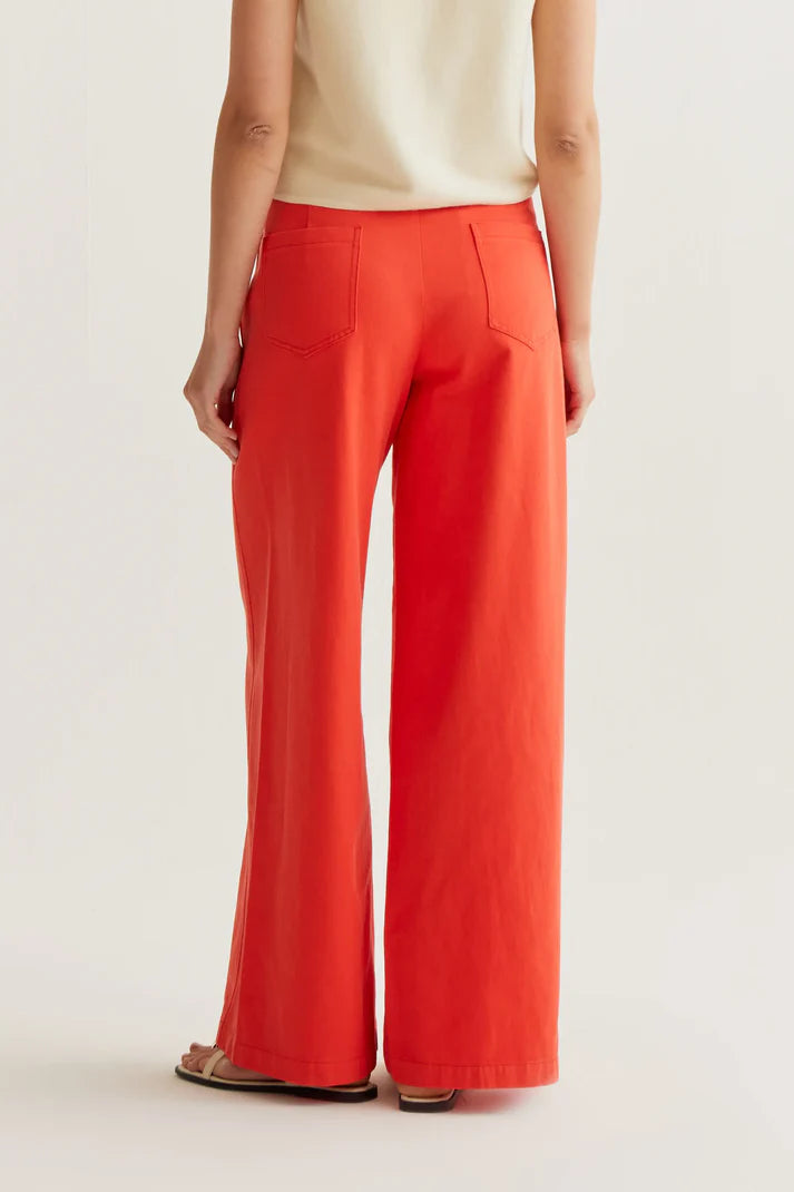 Cotton Red Wide Leg Trousers