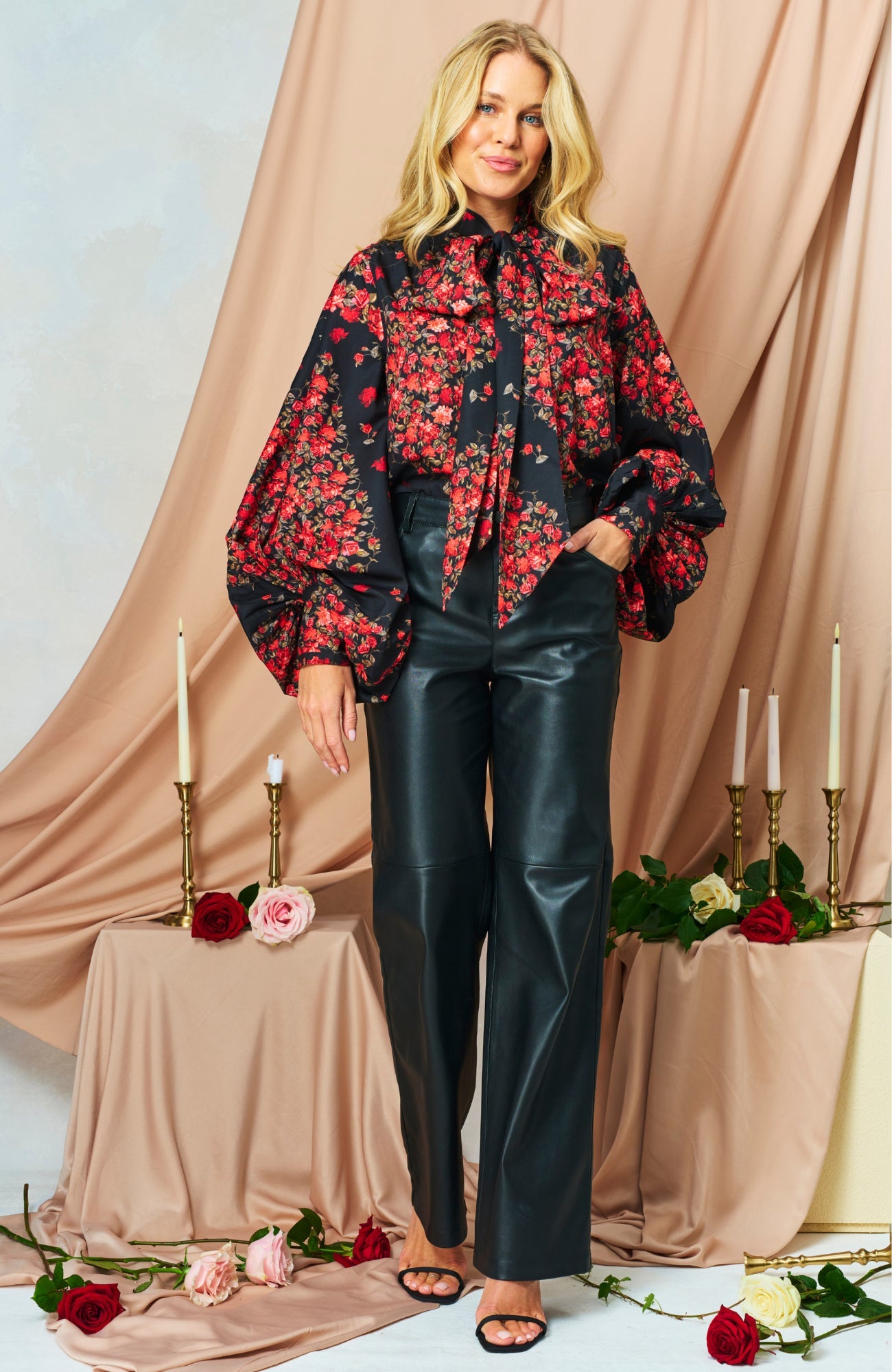 The Eva Balloon Sleeve Tie Neck Blouse
