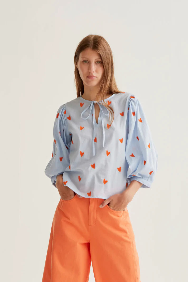 Top with Embroidered Hearts