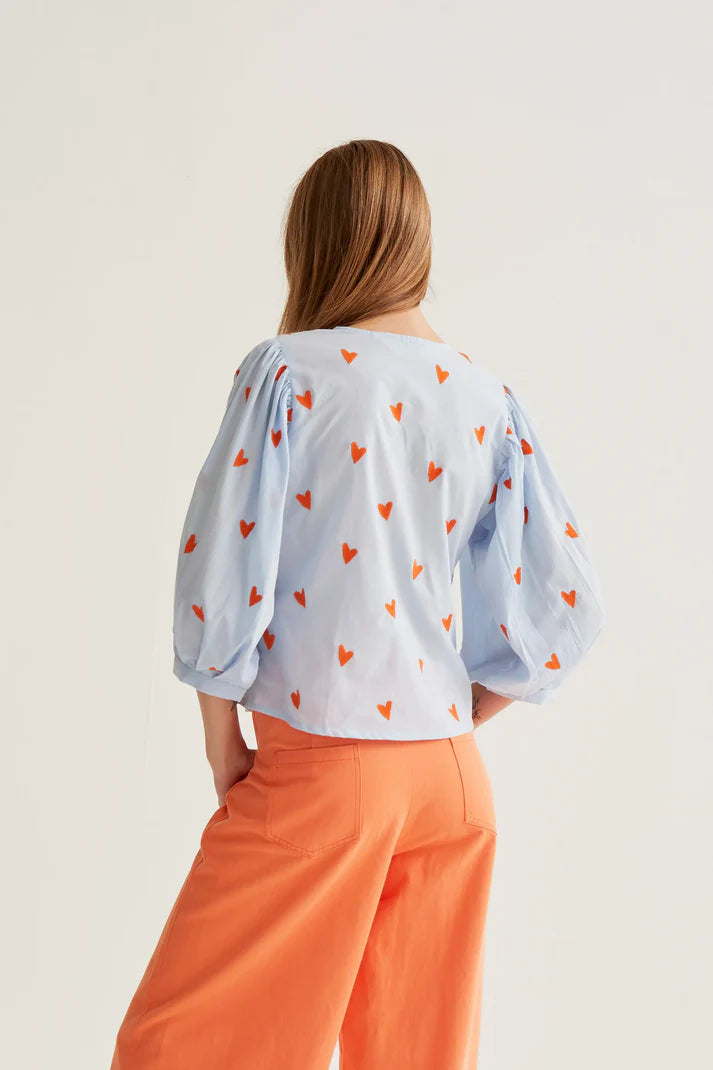 Top with Embroidered Hearts