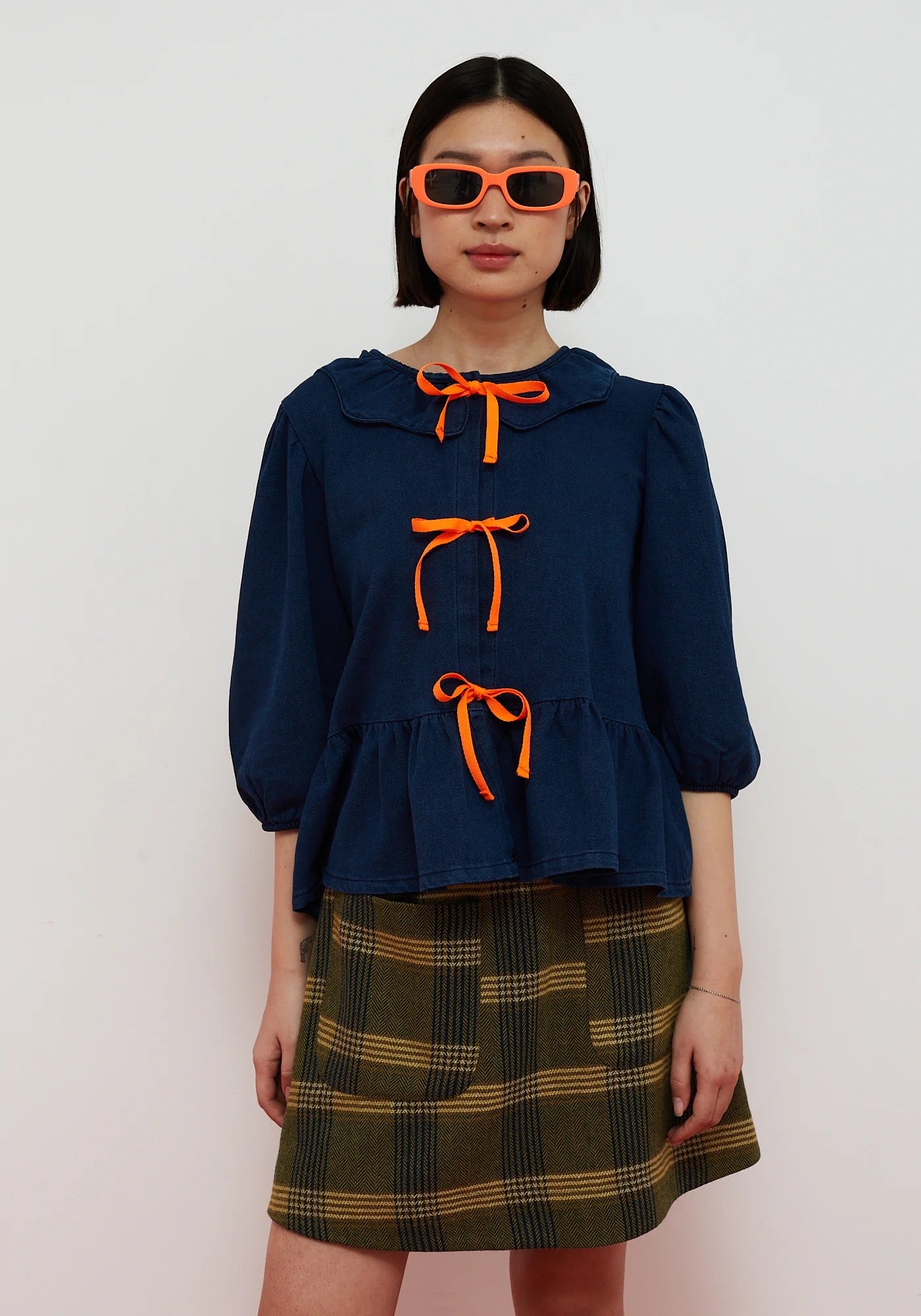 Dr Bloom Denim Top - Orange Bows