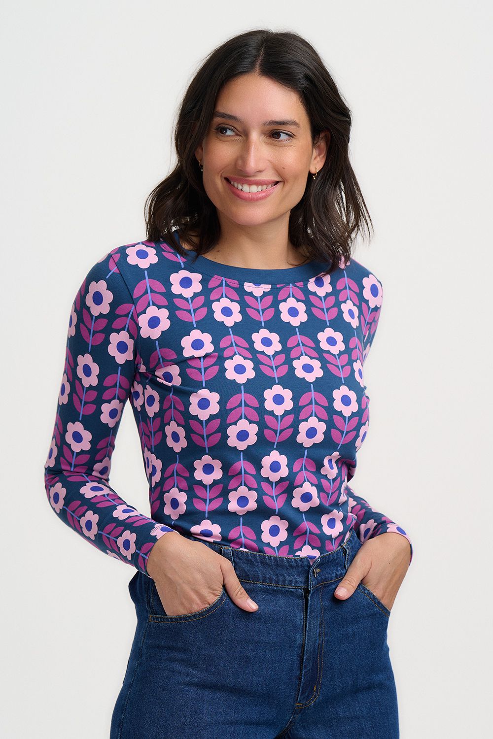 Sugarhill Brighton, Teal retro floral Josie Jersey Top