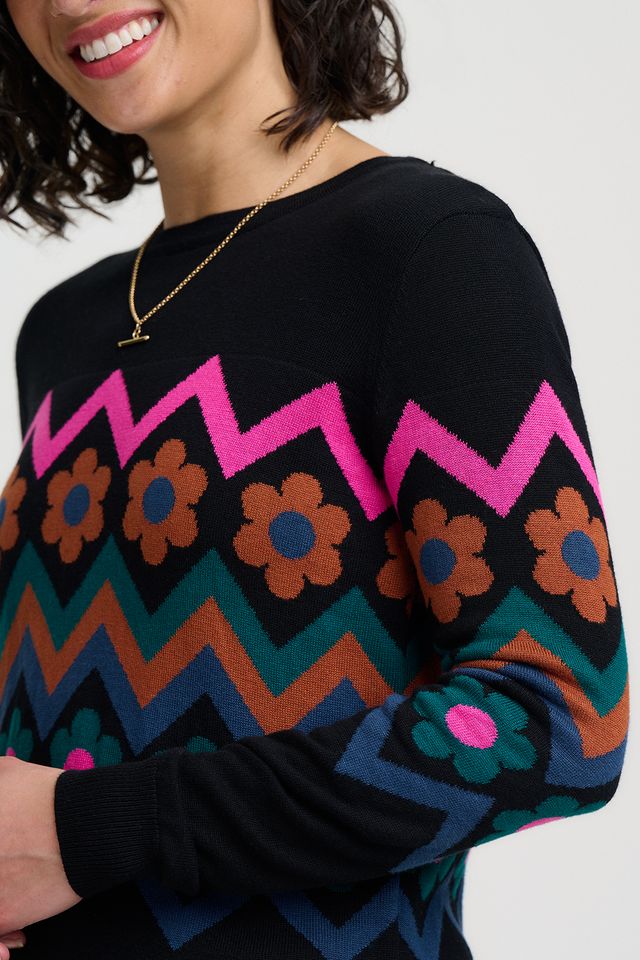 Sugarhill Brighton, Rita Jumper, Black, Flower Chevron