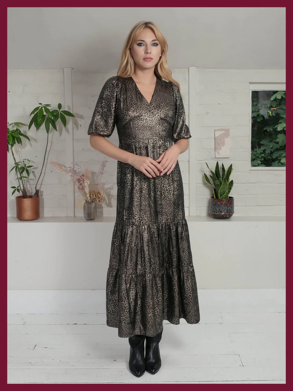 Vivianna Lame Dress - Gold Leopard print - Maxi