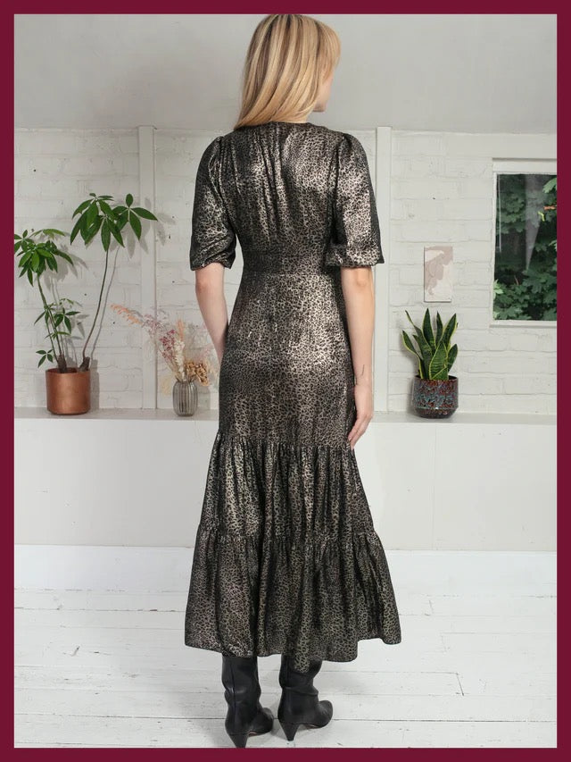 Vivianna Lame Dress - Gold Leopard print - Maxi