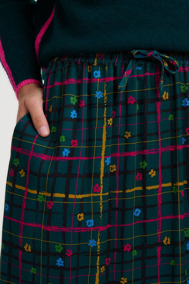 Sugarhill Brighton, Melody Midi Skirt, Teal Green Doodle Check