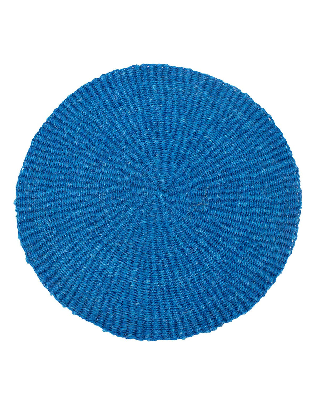 Blue woven round mat on a white background