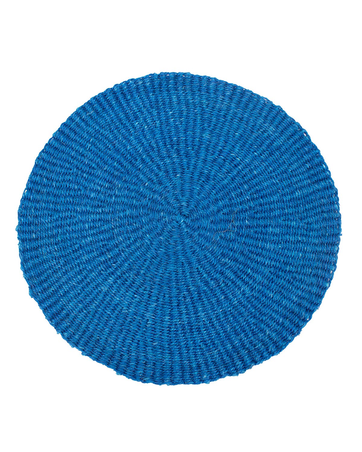 Blue woven round mat on a white background