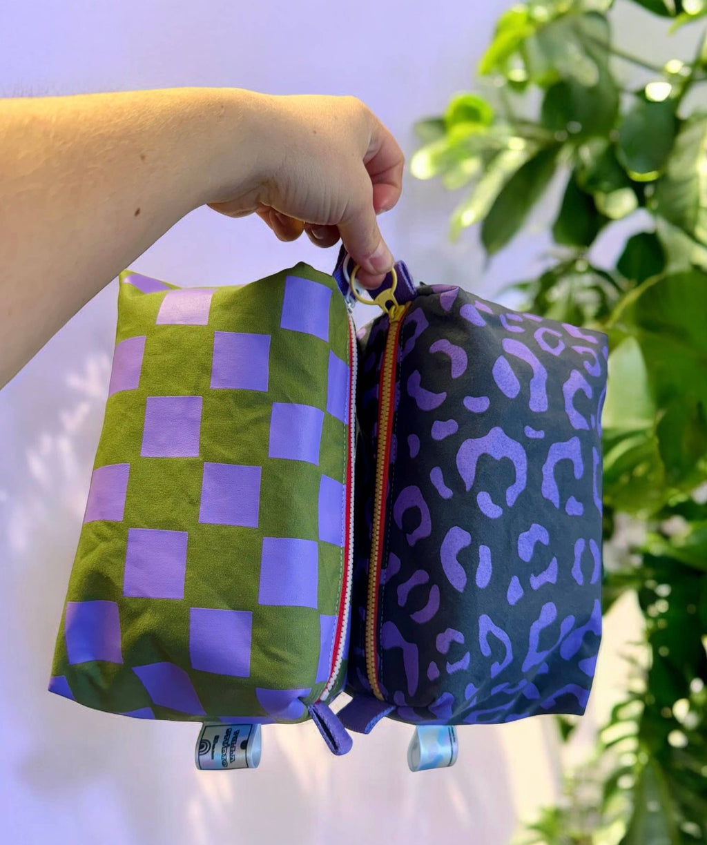 Waterproof Boxy pouch Pink and Dark Grey Leopard