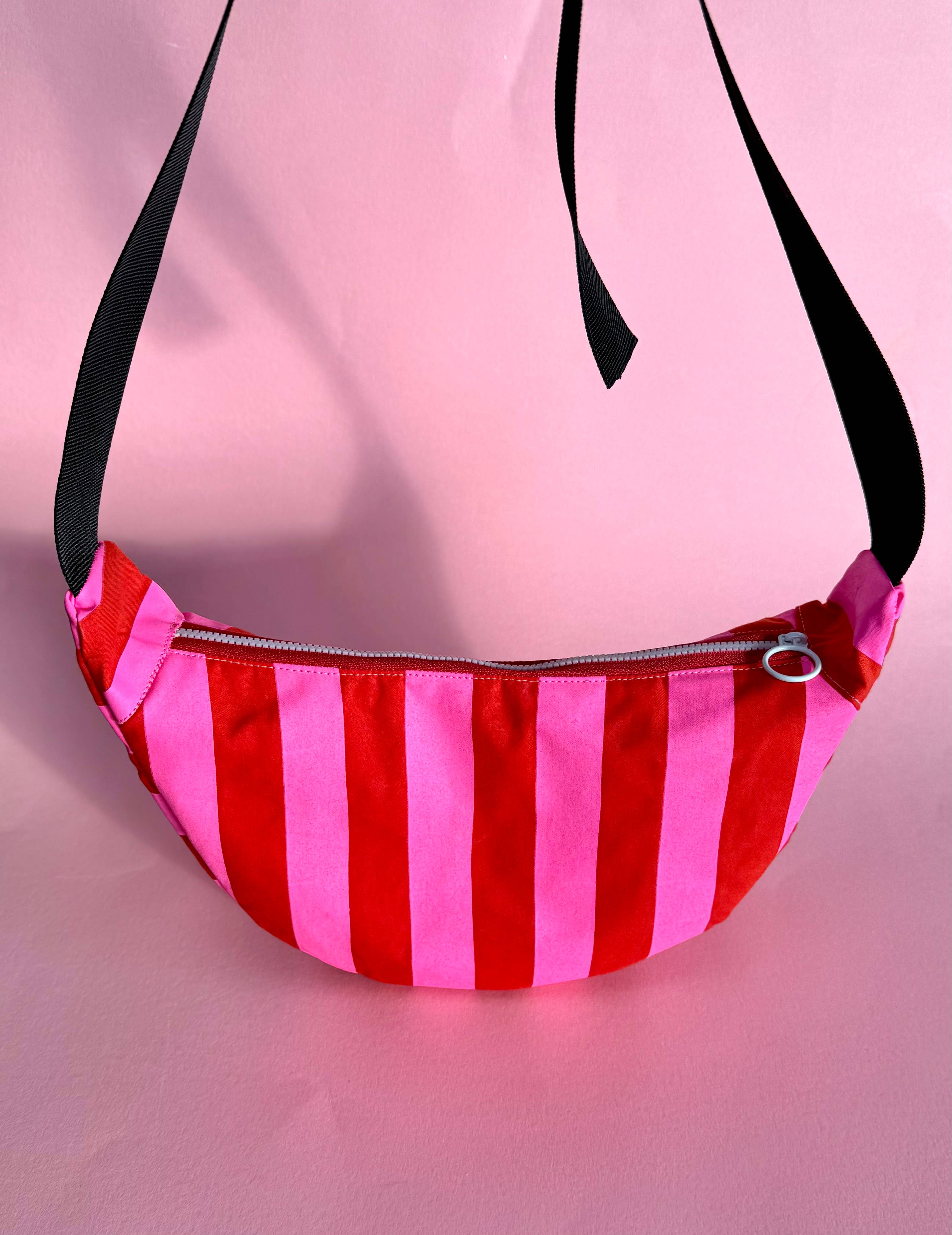 Pink and Red stripes waxed canvas Sling bag