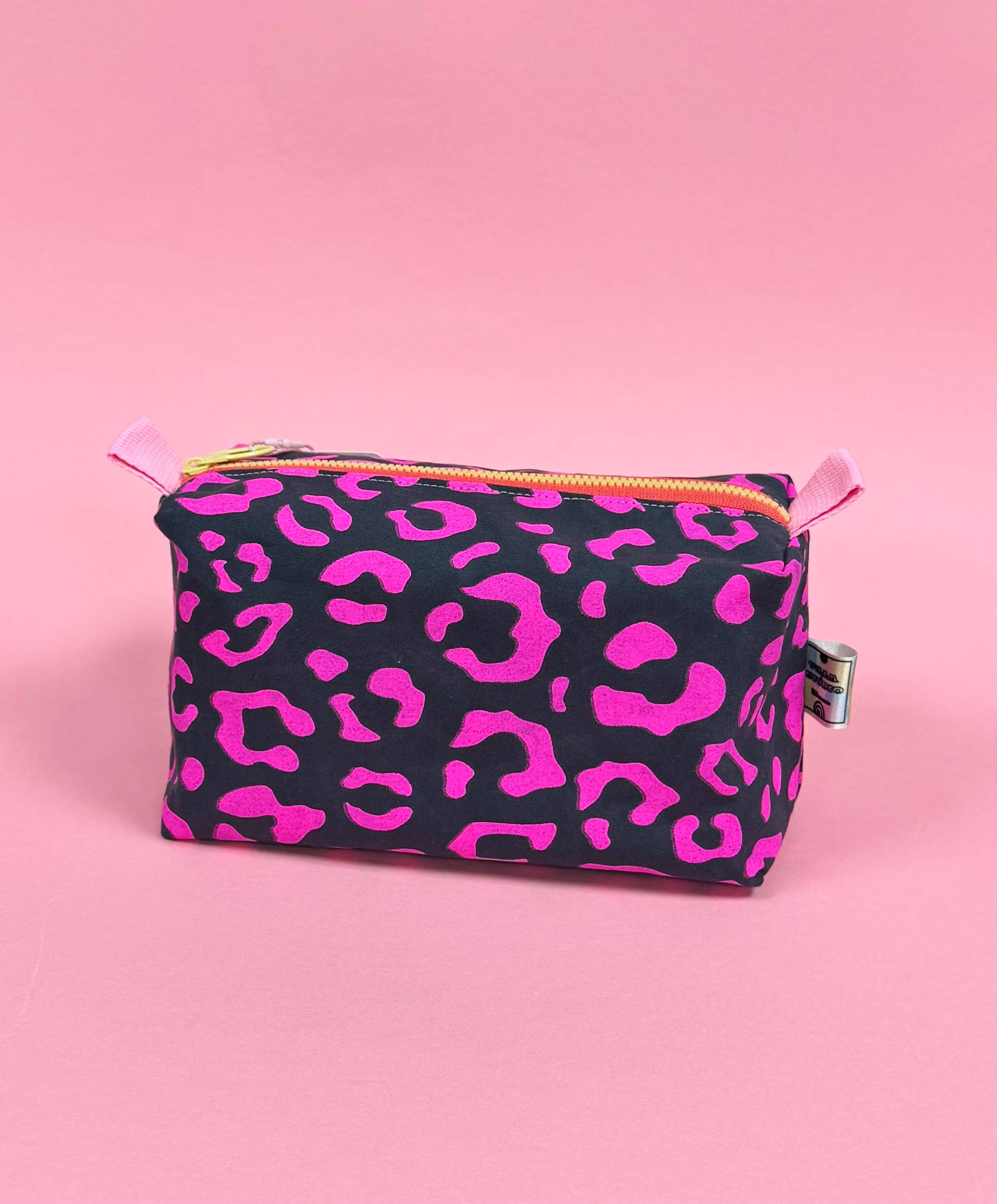 Waterproof Boxy pouch Pink and Dark Grey Leopard