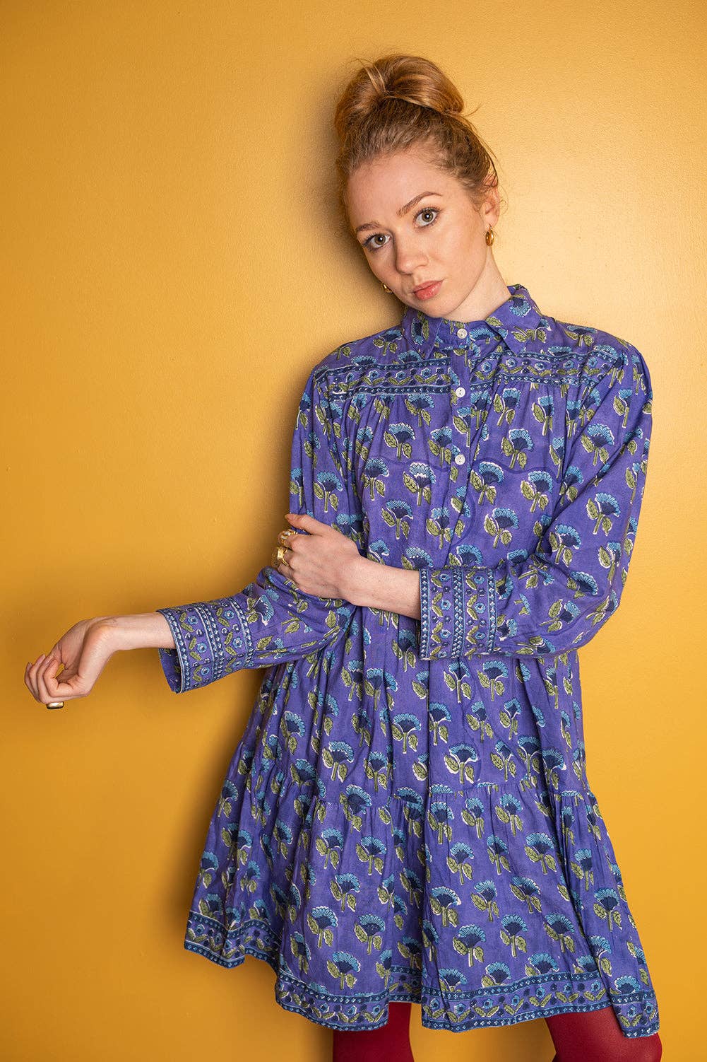 Catherine Indigo Hand Block Printed Cotton Shirt Dress
