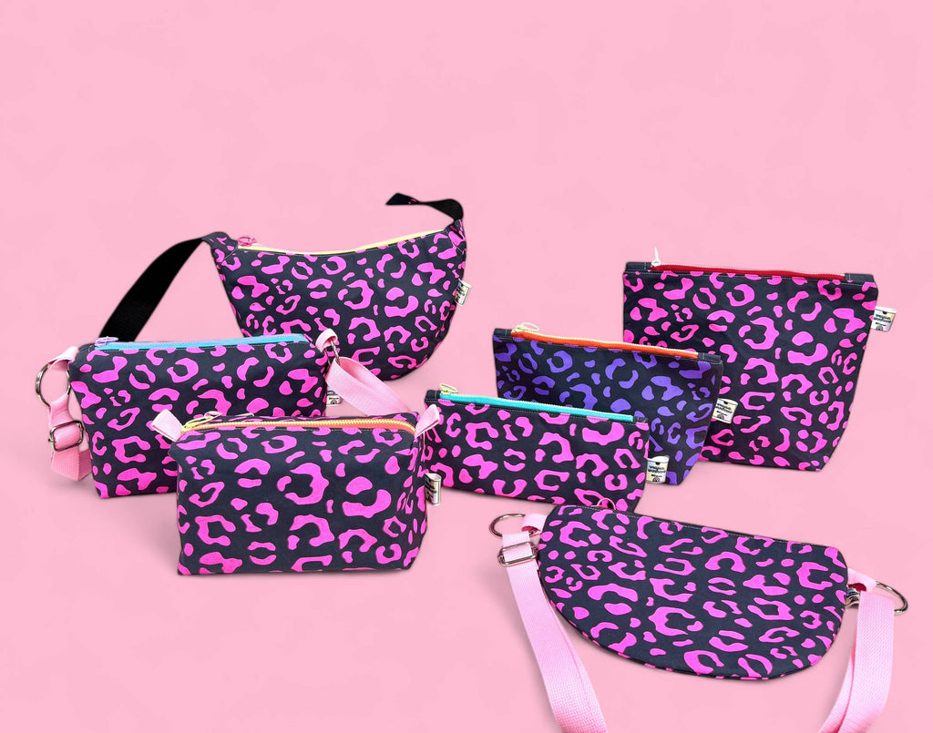 Waterproof Boxy pouch Pink and Dark Grey Leopard