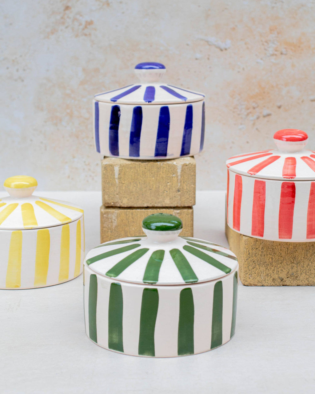 Green Moroccan Striped Lidded Pot
