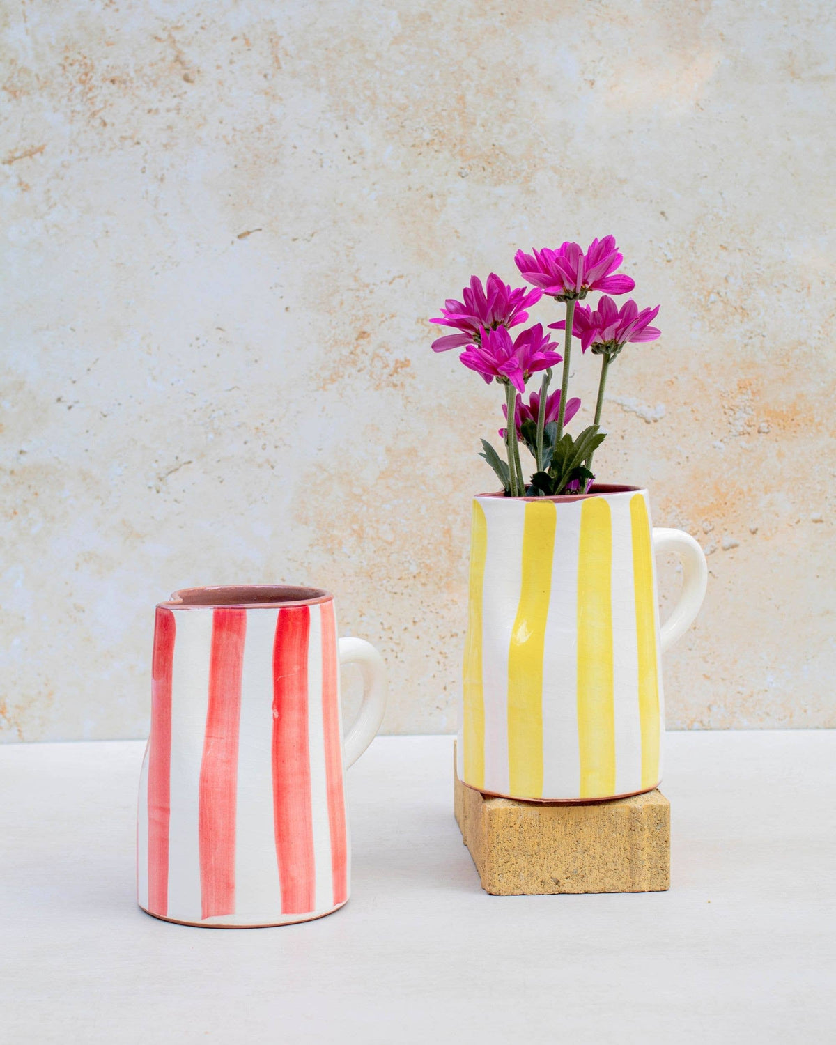 Hand Painted Moroccan Striped Ceramic Jug
