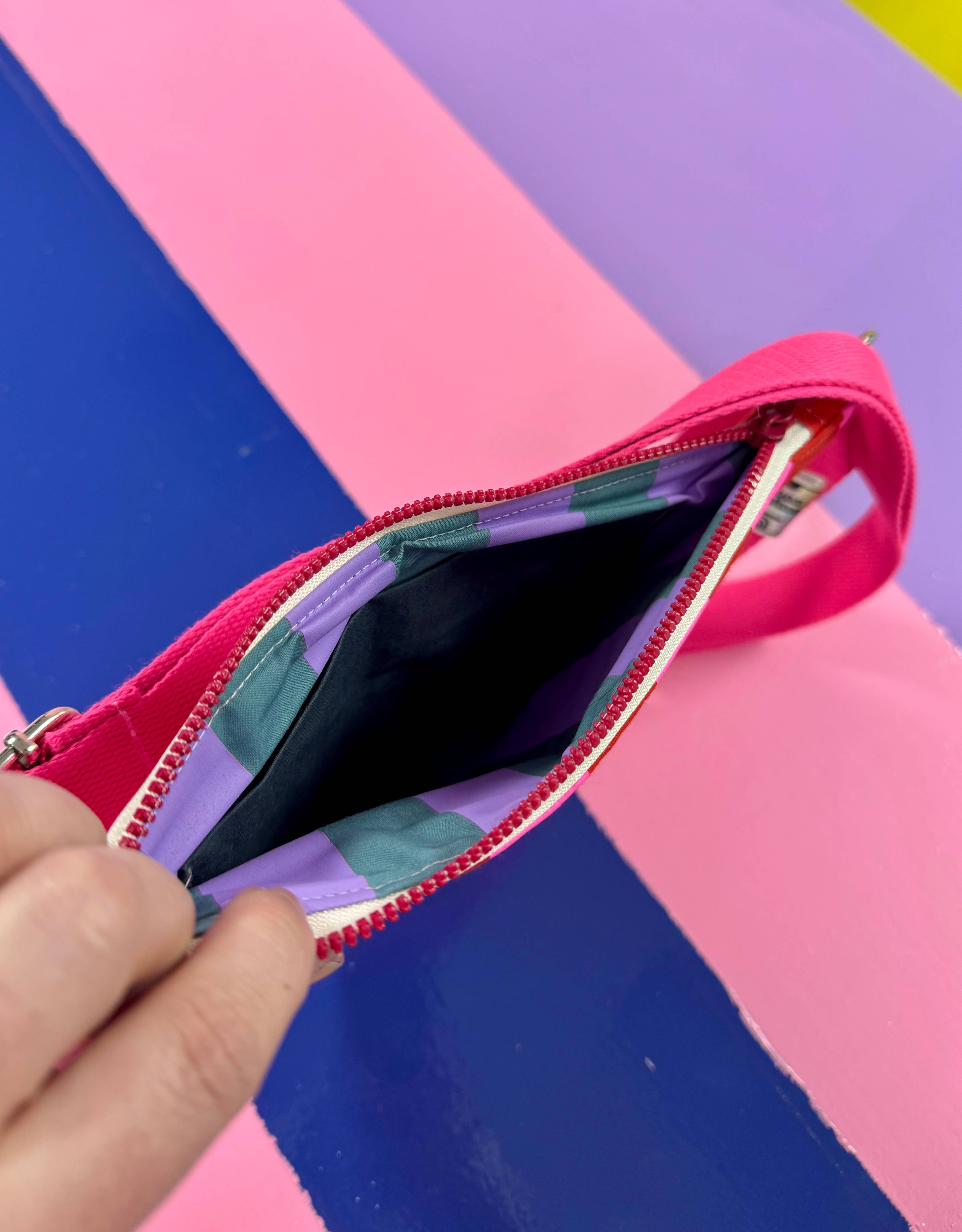 Red and Pink waxed canvas crossbody boxy bag