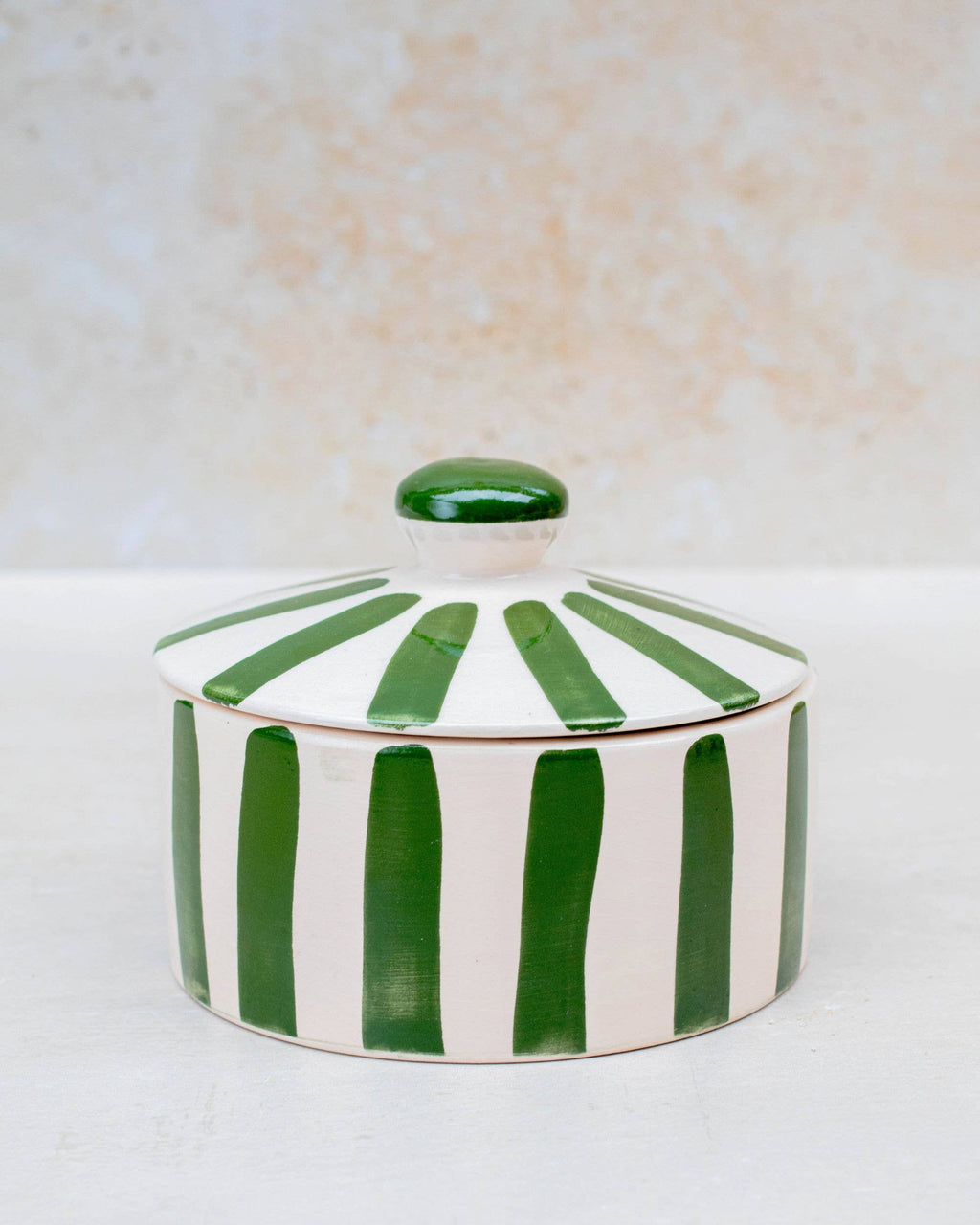 Green Moroccan Striped Lidded Pot