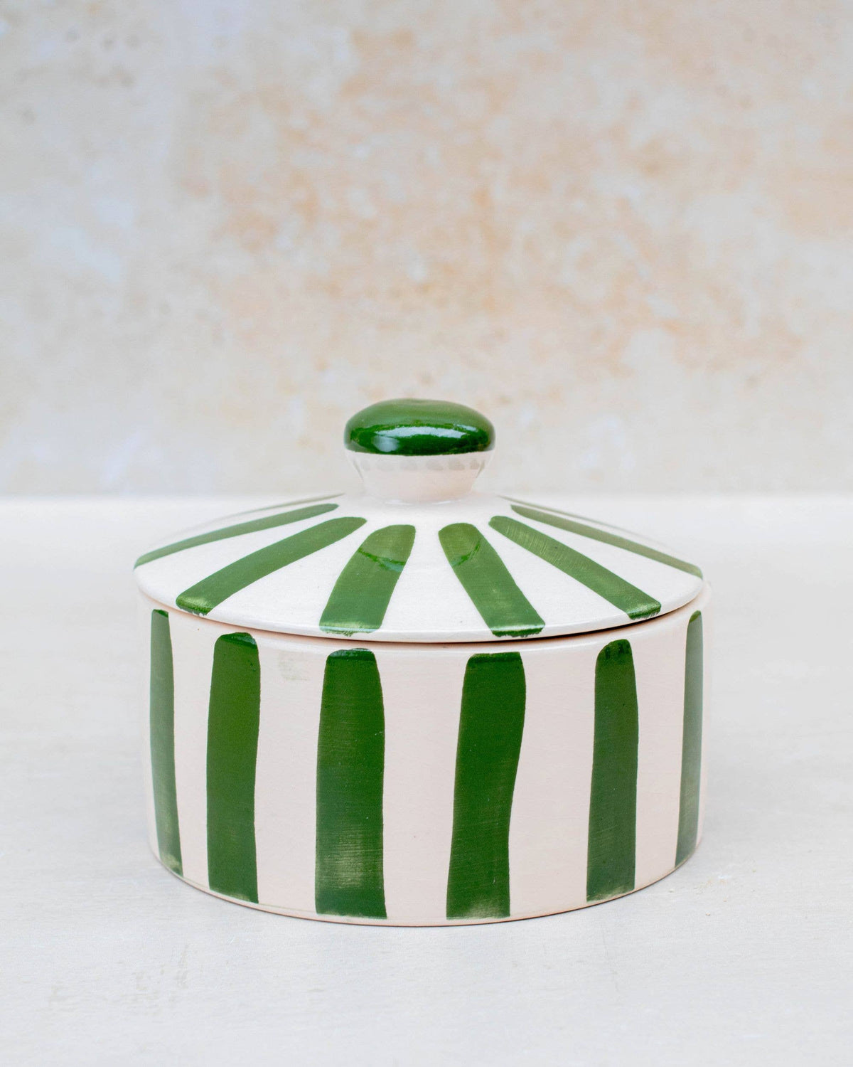 Green Moroccan Striped Lidded Pot
