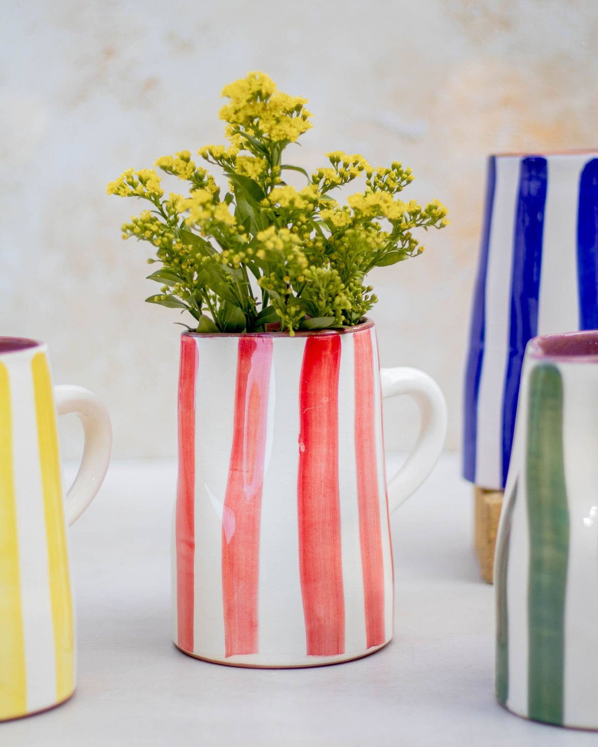 Hand Painted Moroccan Striped Ceramic Jug