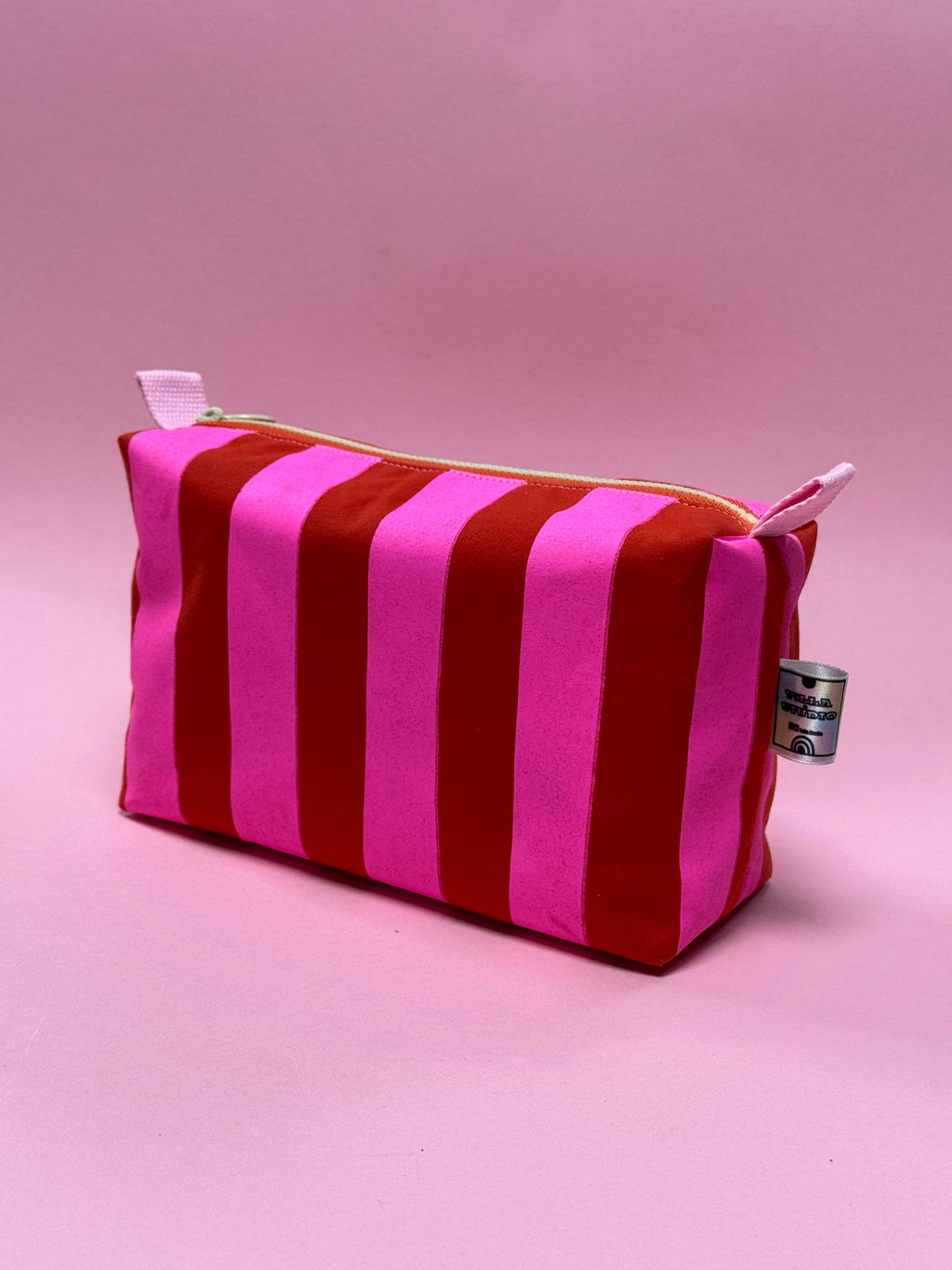 Handprinted Boxy pouch Pink and Red Stripes 