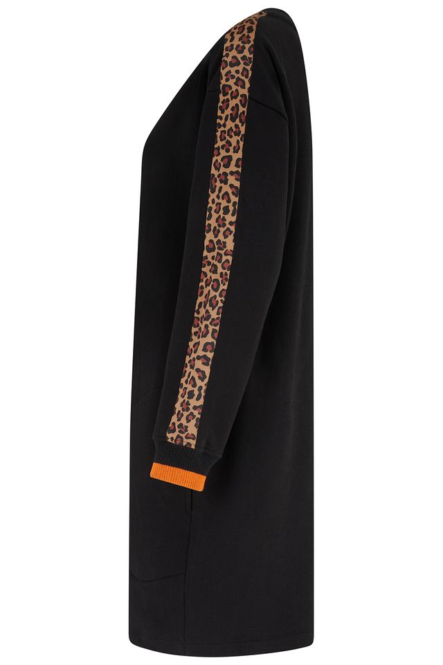 Sugarhill Brighton Black, Leopard Trim Martha Sweatshirt Dress
