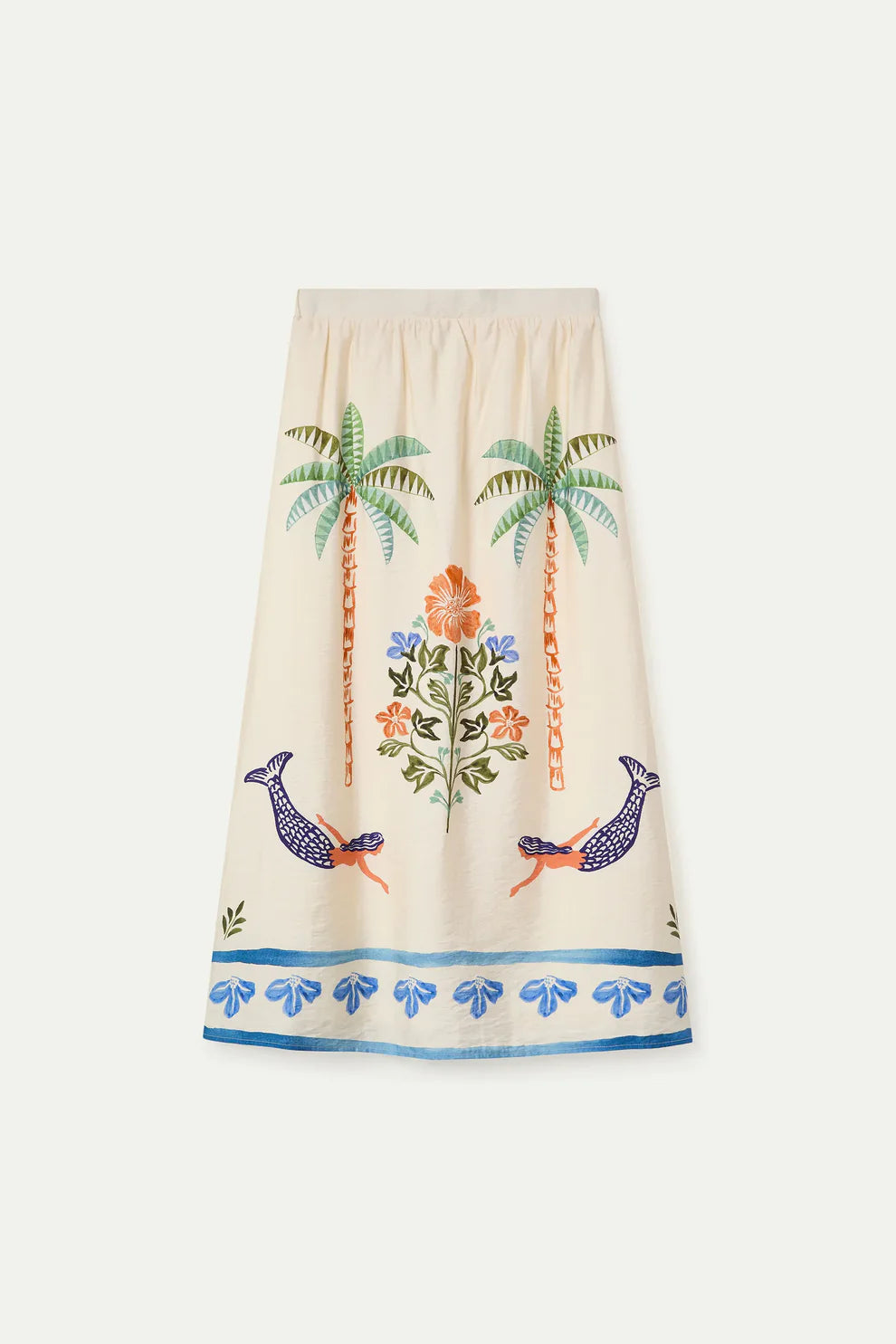 Palm and Mermaid Maxi Skirt