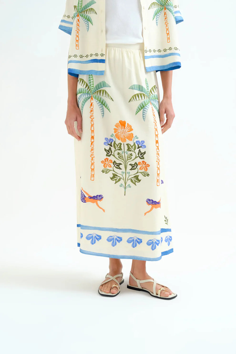 Palm and Mermaid Maxi Skirt