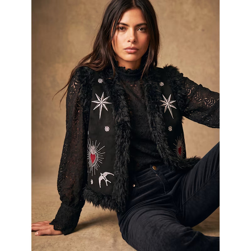 Sacred Heart Embroidered Faux Fur Gilet