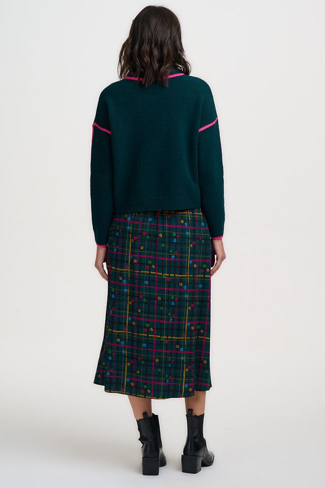 Sugarhill Brighton, Melody Midi Skirt, Teal Green Doodle Check
