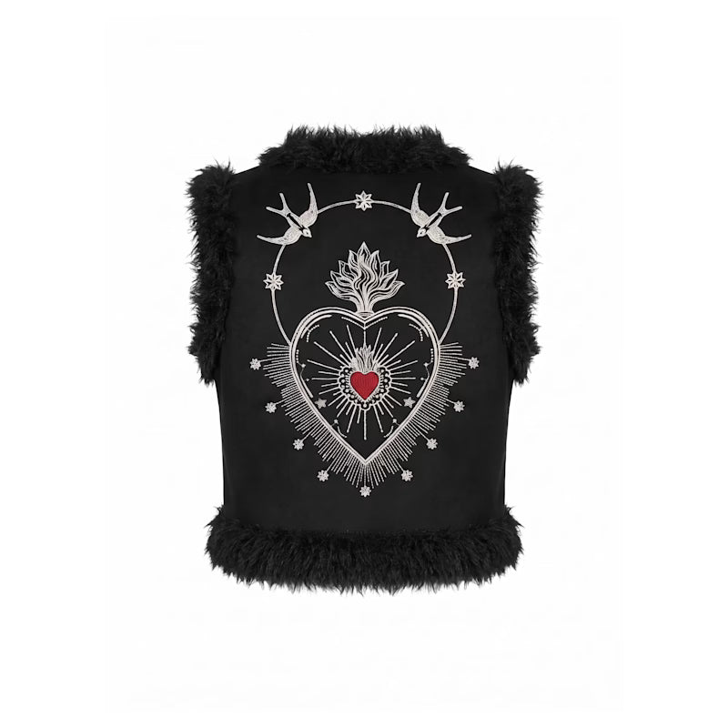 Sacred Heart Embroidered Faux Fur Gilet