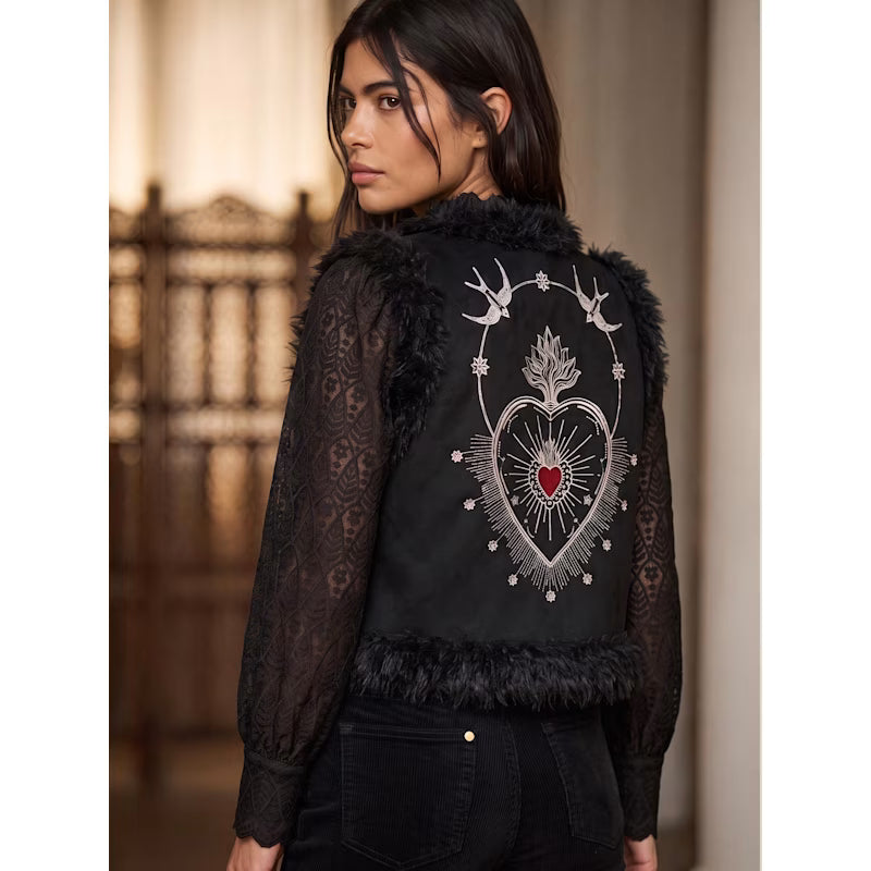 Sacred Heart Embroidered Faux Fur Gilet