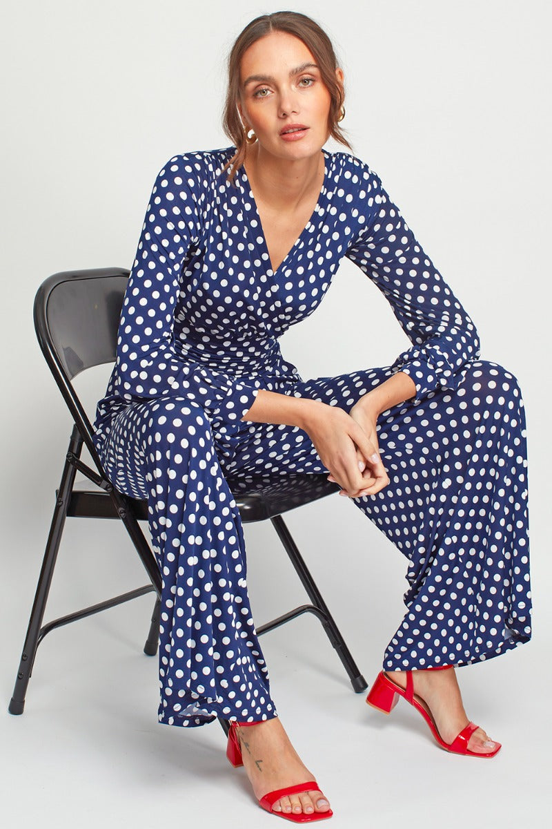 Sharon  Jumpsuit Navy Polka Dot