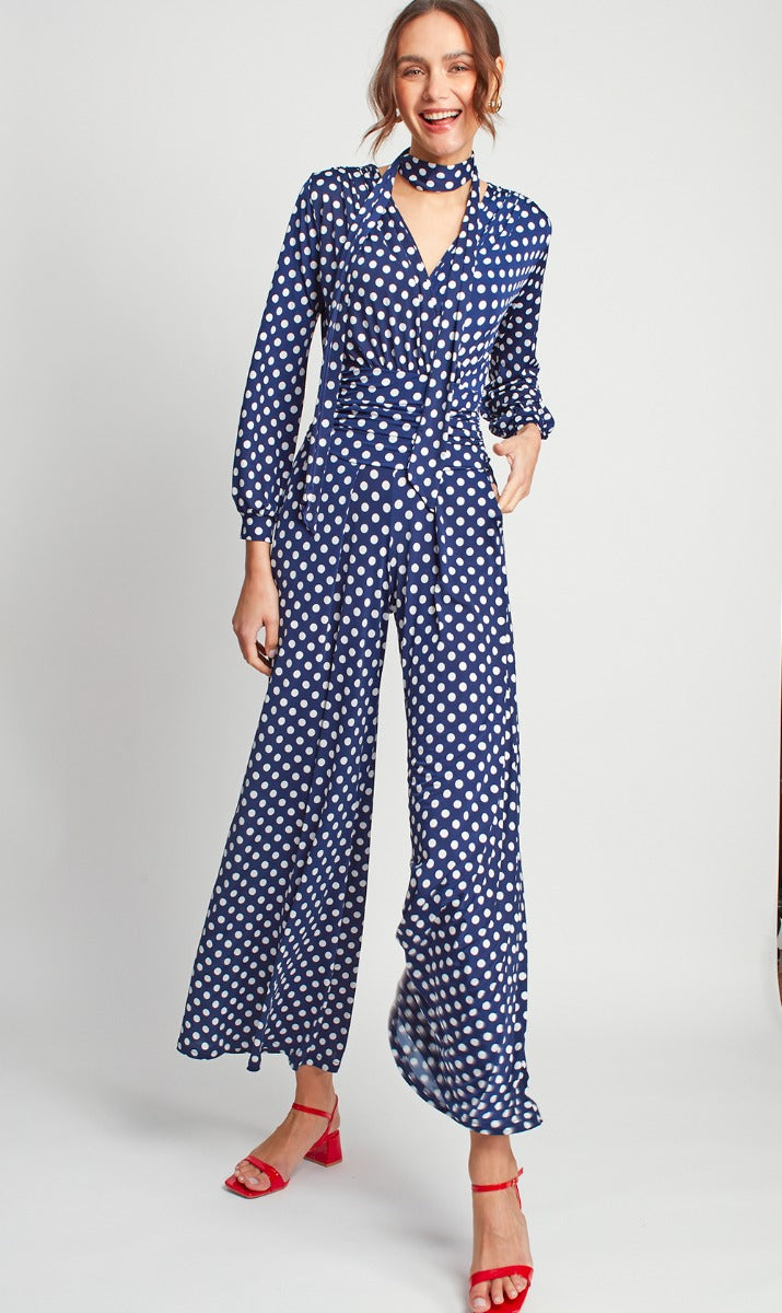 Sharon  Jumpsuit Navy Polka Dot