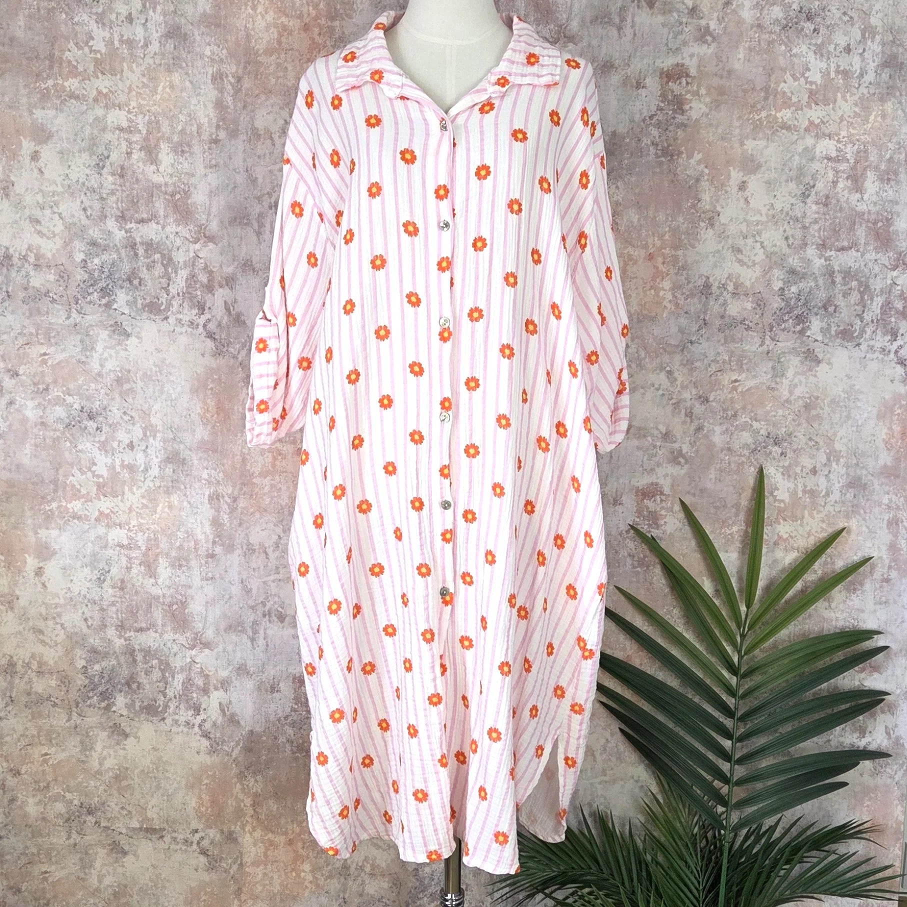 Neon Stripe and Flower Button Up