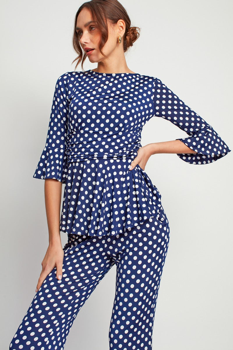 Tammy Top, Navy Polka Dots