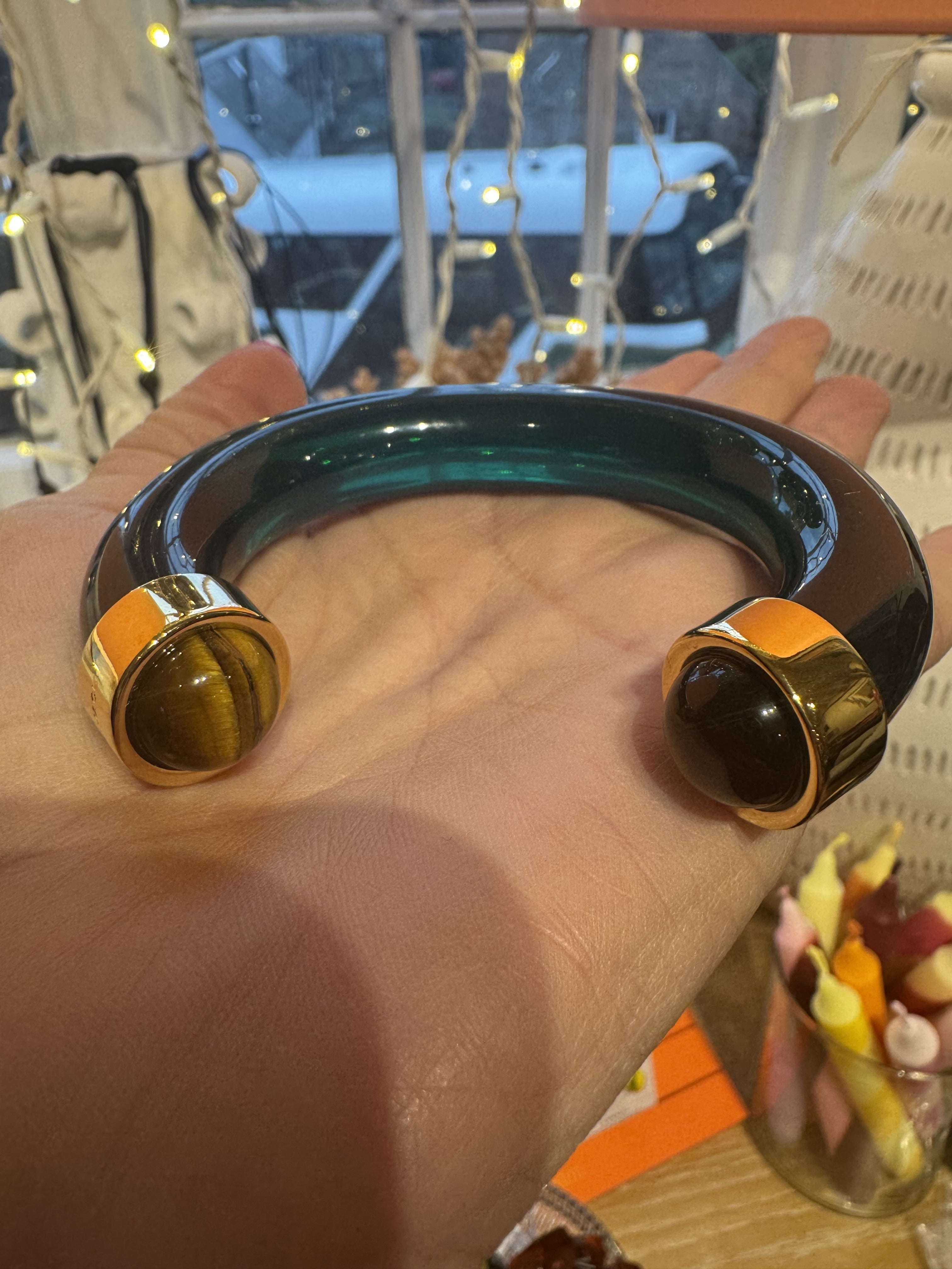 EMERALD GREEN Resin -Tigers Eye Bracelet