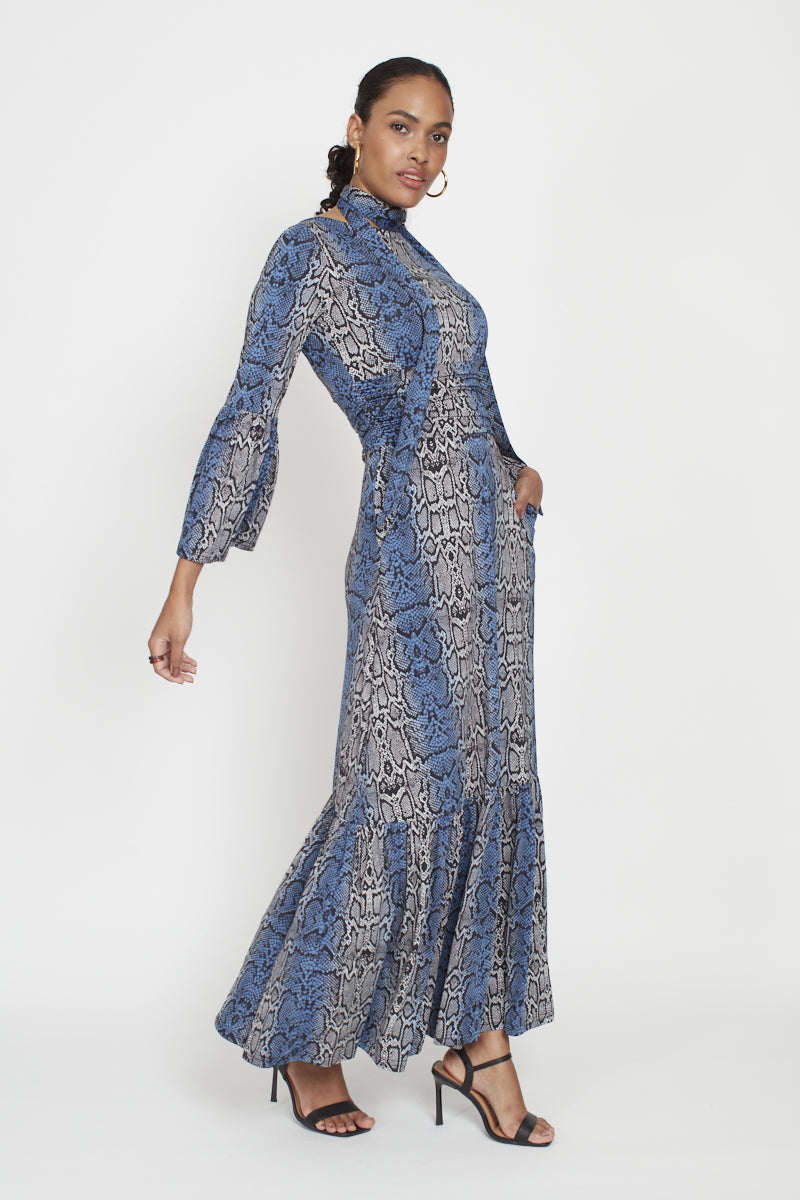YANA MAXI DRESS SNAKE BLUE GREY PRINT