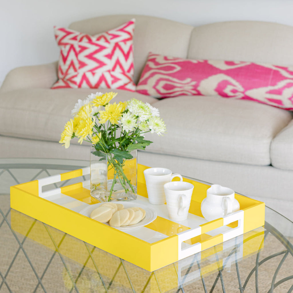 Striped Large Lacquered Ottoman Tray - Yellow