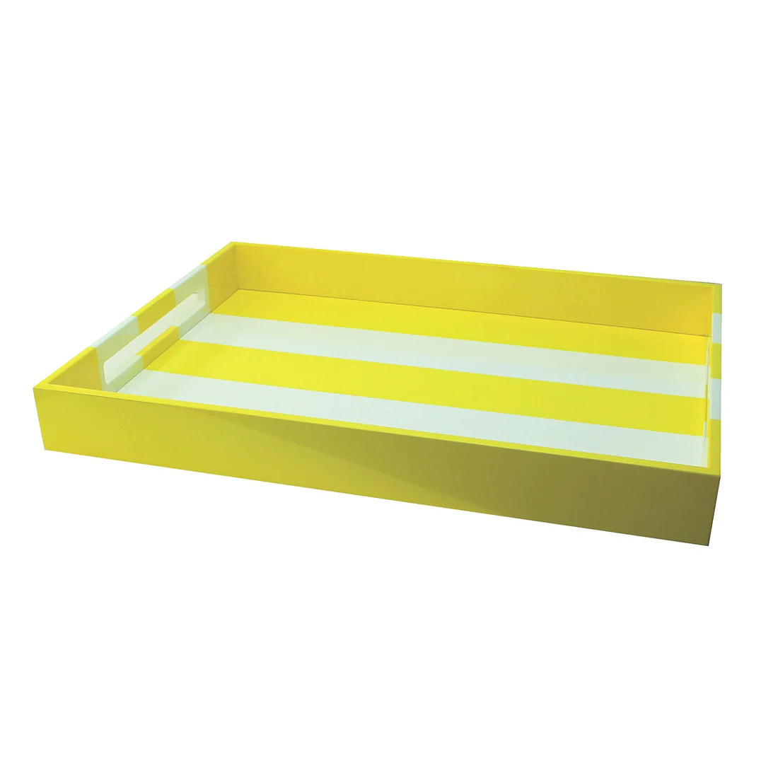 Striped Large Lacquered Ottoman Tray - Yellow
