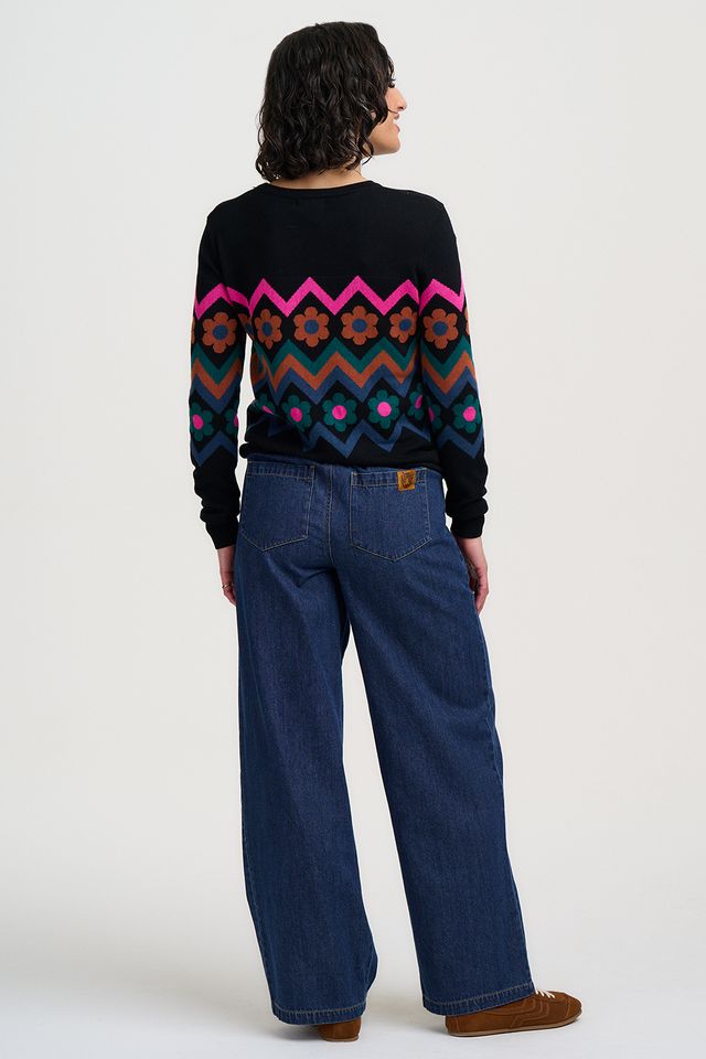 Sugarhill Brighton, Rita Jumper, Black, Flower Chevron